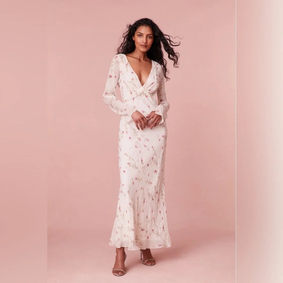 NEW LoveShackFancy Dalila Dainty Floral Maxi Dress Azalea Pink Chiffon | size 2 - Picture 3 of 12